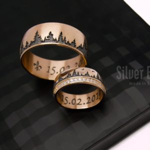 обручальные кольца с изображением леса